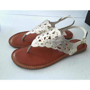 Women Rock Candy Brown And Silver Flat Strap Sandal Size 8